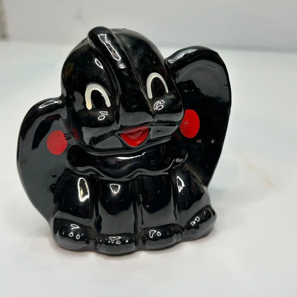 Vintage Black Elephant Salt and Pepper Shakers Set Ceramic Japan Mid Century